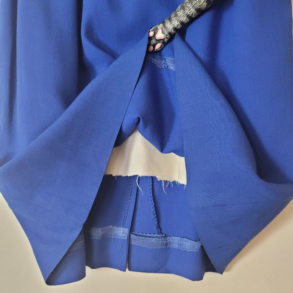 Vintage pencil Skirt Women's XS 24" bright blue 60s office Pinup academia cotton - Picture 12 of 16